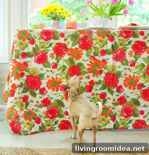 Worm-Themed Birthday Party Ideas and Decorations 18 Dog looking at leftovers under table
