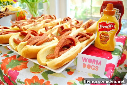 Worm-Themed Birthday Party Ideas and Decorations 7 Worm dogs on a plate