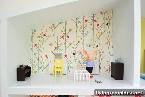 Creative Dollhouse Decorating Ideas for Charming Miniature Rooms 13 Detail Of Dollhouse Room With Olivia The Pig Dolls And Bird Wallpaper