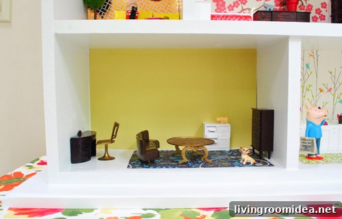 Creative Dollhouse Decorating Ideas for Charming Miniature Rooms 18 Dollhouse Family Room In Lower Level Of DIY Dollhouse Build