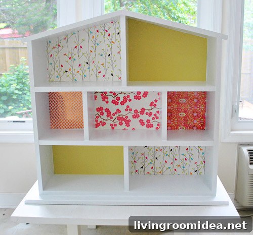 Creative Dollhouse Decorating Ideas for Charming Miniature Rooms 6 Finished Simple Dollhouse DIY With Wallpaper Background In Each Compartment Room