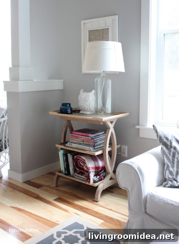 end table bookcase and glass bottle lamp
