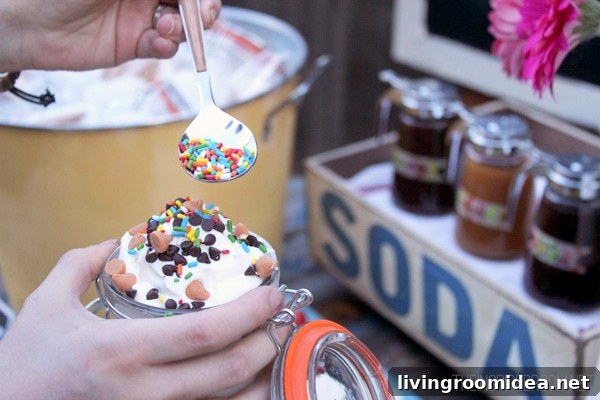 ice cream party sundaes in mason jars