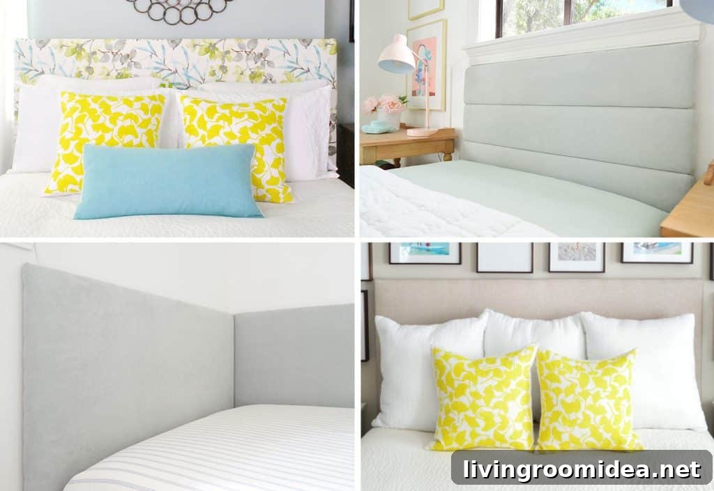 Grid of four different DIY Upholstered Fabric Headboards