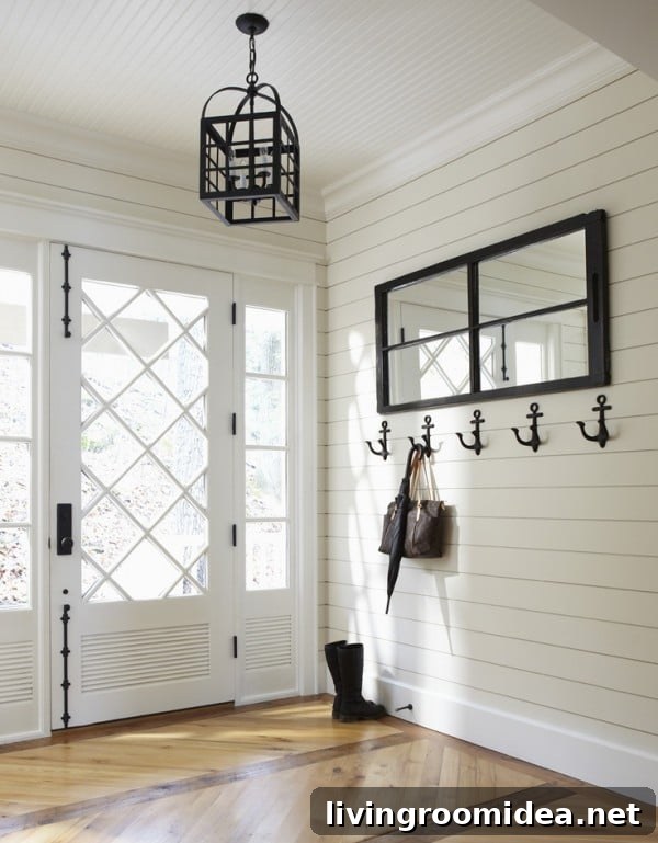 White and Wood Cottage: Cozy Modern Farmhouse Style Inspiration 5 light bright white and wood entry