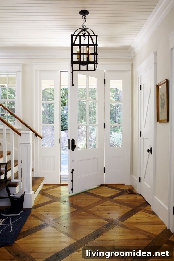 White and Wood Cottage: Cozy Modern Farmhouse Style Inspiration 7 white and wood entry with beautiful flooring
