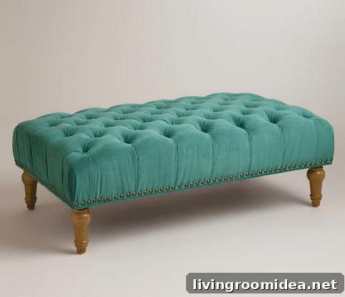 Tufted Storage Ottoman for Family Rooms: Style & Function 4 teal blue velvet tufted ottoman