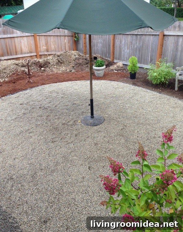 pea gravel patio progress