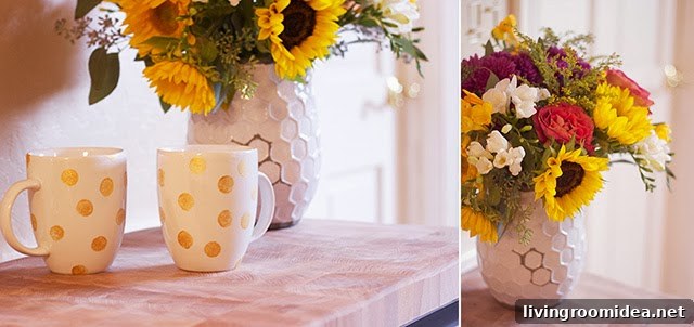 Fall Nesting 2013: Cozy Home Projects for Autumn Refresh 16 DIY gold polka dot mugs