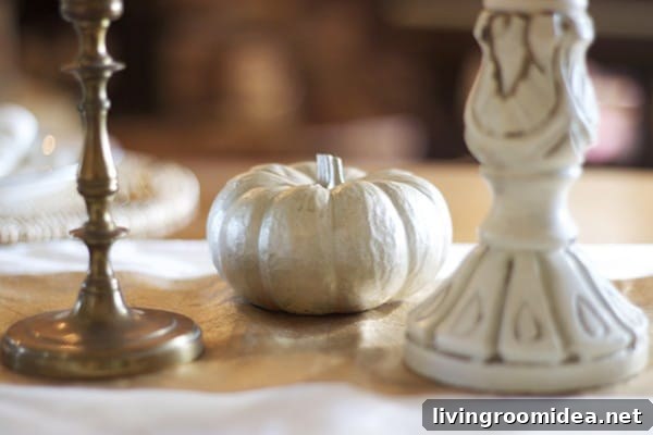 Spray painted metallic pumpkins for Thanksgiving Table