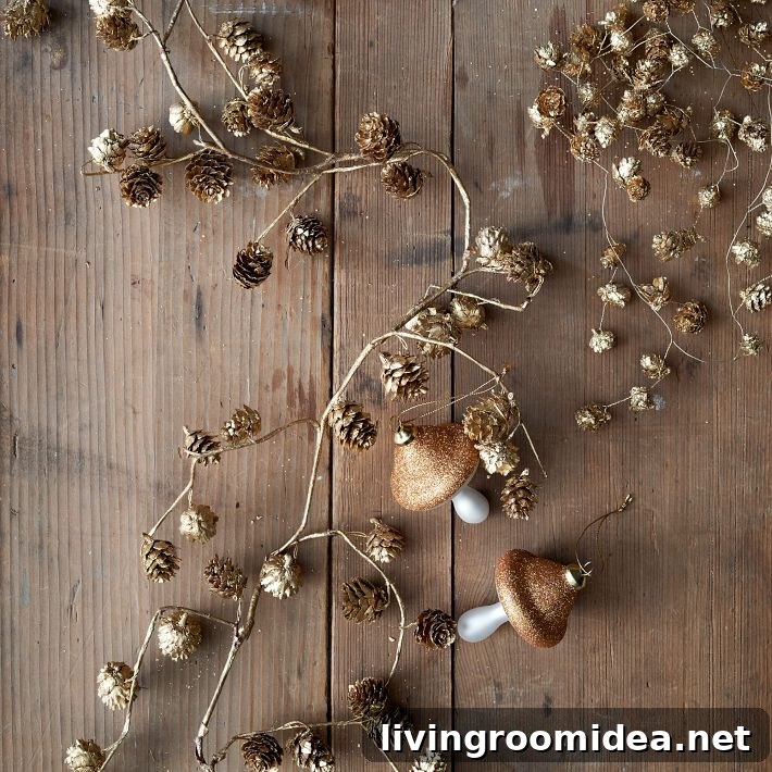 Rustic Fall-to-Winter Decor Ideas Using Pine Cones 5 gold pinecone garland