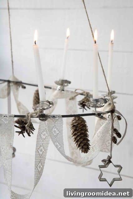 Rustic Fall-to-Winter Decor Ideas Using Pine Cones 7 embellished chandelier with pinecones