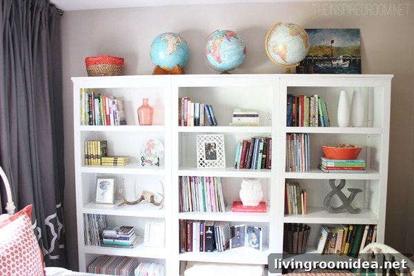 bookshelves in bedroom
