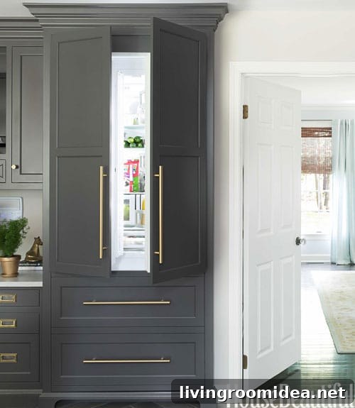 Stunning White and Gray Kitchen Design Ideas for Modern Homes 3 gray and white kitchen with built in refrigerator cabinet