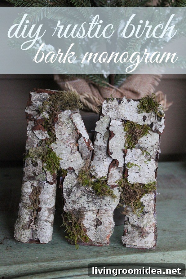 DIY rustic birch bark monogram
