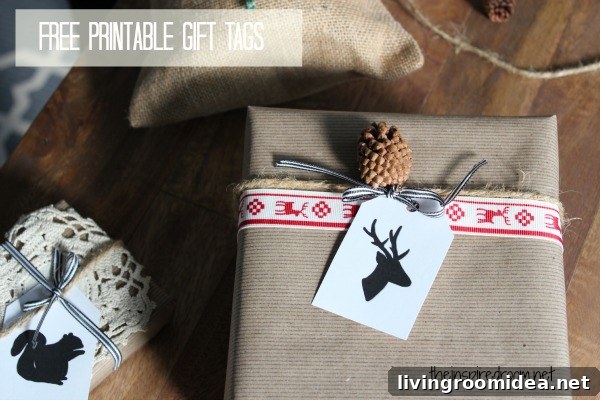 Free downloadable and printable hand drawn woodland animal gift tags and cute ideas for wrapping with things you already have around the house!