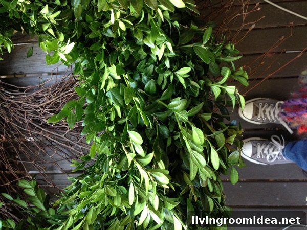DIY boxwood wreath chandelier tutorial