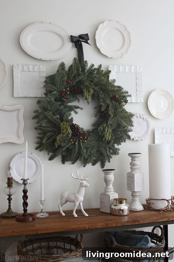 white plates on dining room wall