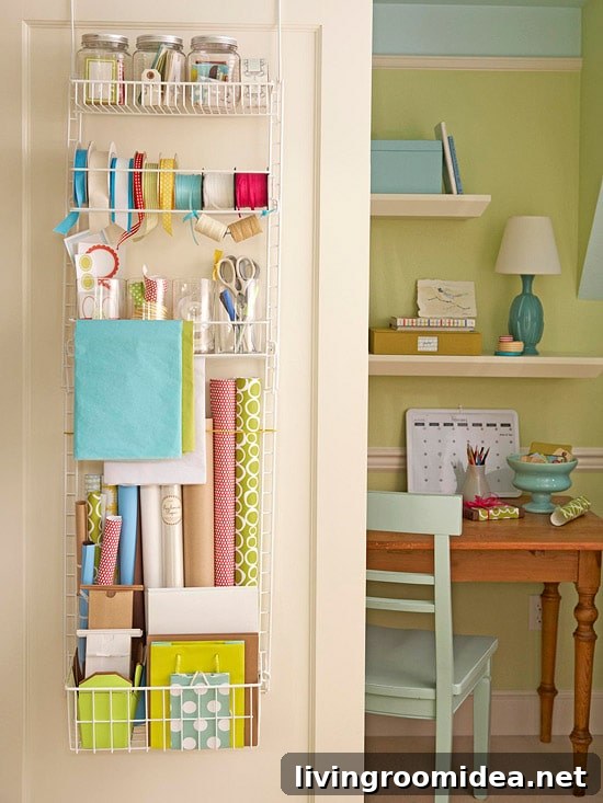 Craft Closet Organization Ideas for Small Spaces and Supplies 6 Gift Wrap Closet Organization