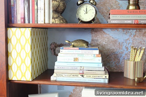 stack of books bookshelf styling
