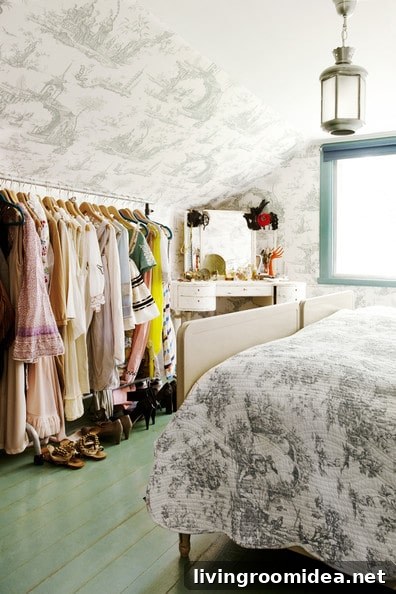 Toile Wallpaper Rolling Clothes Rack Lonny Magazine