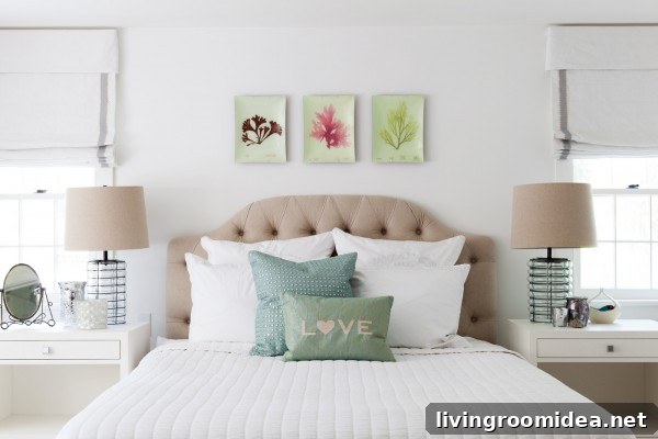 Neutral bedroom with green accents