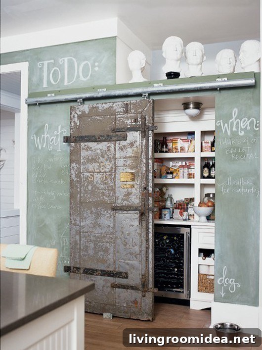 Green chalkboard wall and barn door