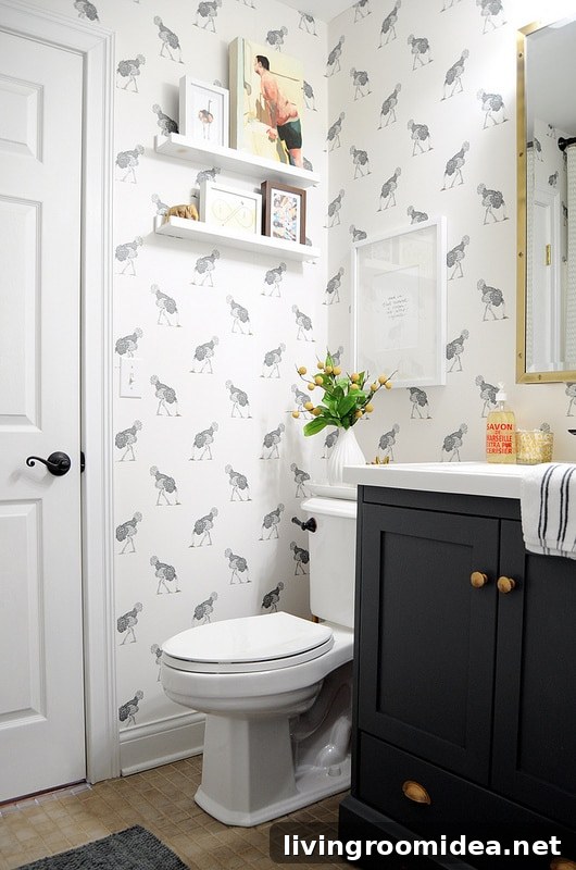 Ostrich Wallpaper Powder Bath Black and White