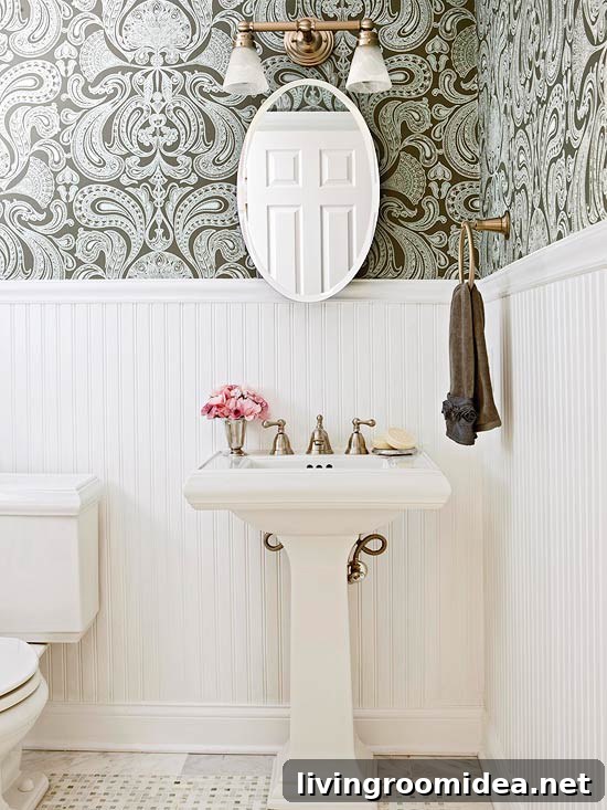 Wallpaper and Wainscoting Half Bath