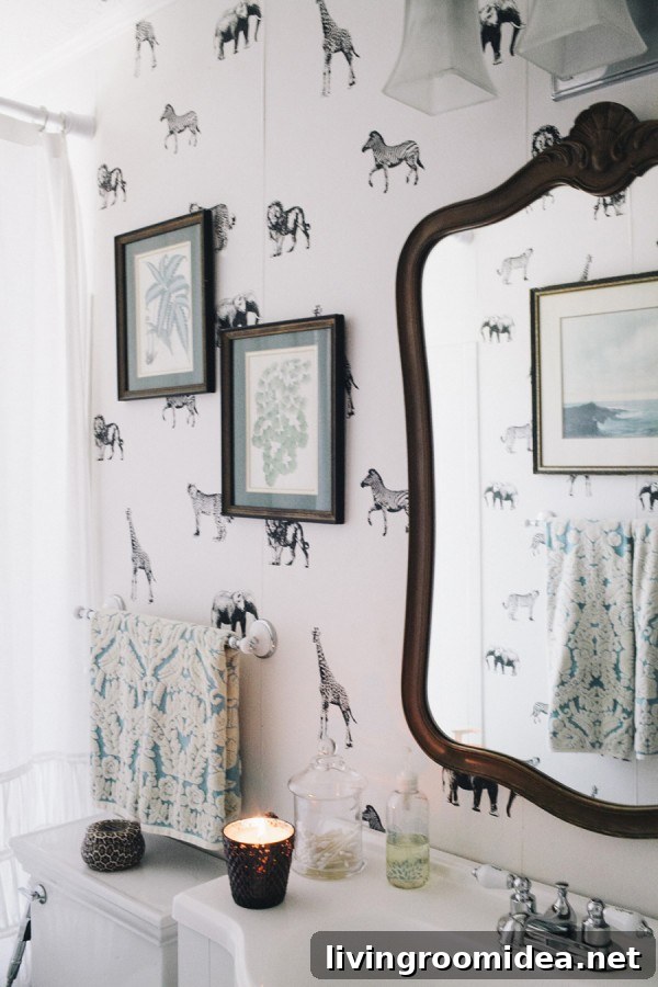 Black and White Animal Wallpaper Bathroom