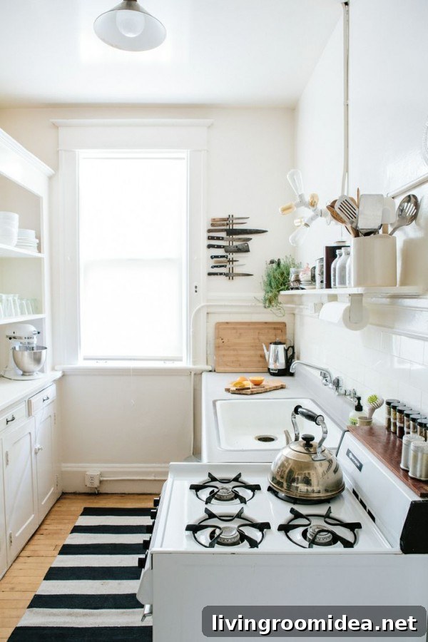 Smart Space Ideas for Small Homes: Maximize Every Square Foot 2 Horizontal Striped Rug in a Narrow Kitchen