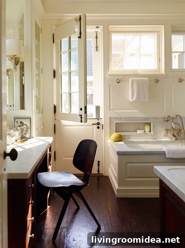 If I Lived in a Hamptons Beach House: A Coastal Dream Home Tour 9 Dutch Door in the Bathroom by Sawyer Berson Architects