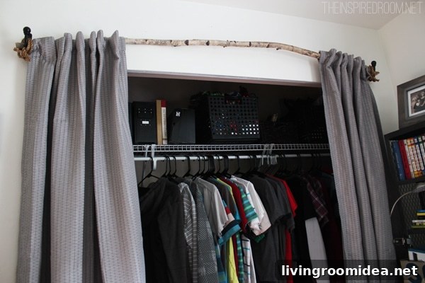 Teen Boy’s Small Bedroom Makeover: Updated Design Ideas 9 Birch Branch Curtain Rod DIY