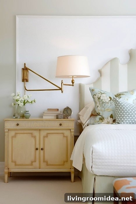 5 Fresh Ways to Bring Spring into Your Bedroom 6 Pretty Neutral Bedroom with Striped Headboard by Sarah Richardson