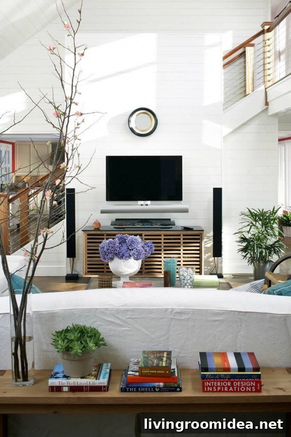 Beautiful White and Wood Living Room - Beach House Tour - Terrat Elms - Marblehead Residence