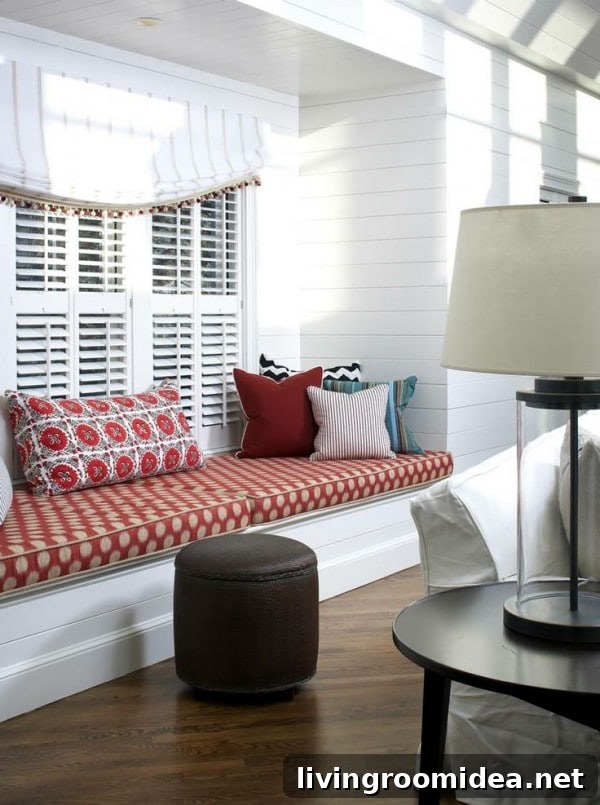 Red and White Window Seat - Terrat Elms - Marblehead Residence