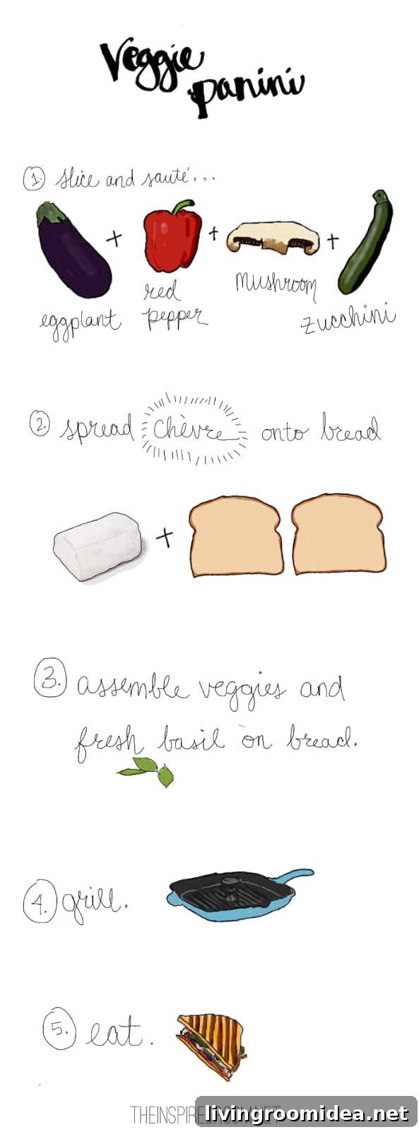 Crispy Vegetable Panini Recipe for Flavorful Lunch or Dinner 2 Veggie Panini Recipe and Illustration by Kylee Noelle for The Inspired Room