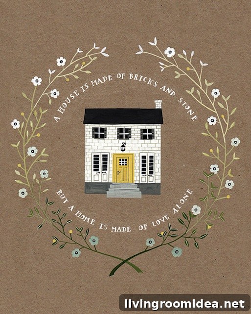A House Is Made of Bricks Quote - Rebekka Seale House Illustration