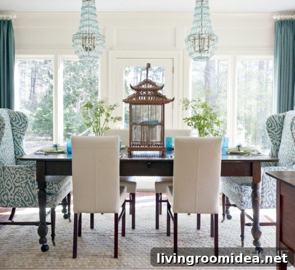 Pretty Dining Room with Wingback Dining Chairs