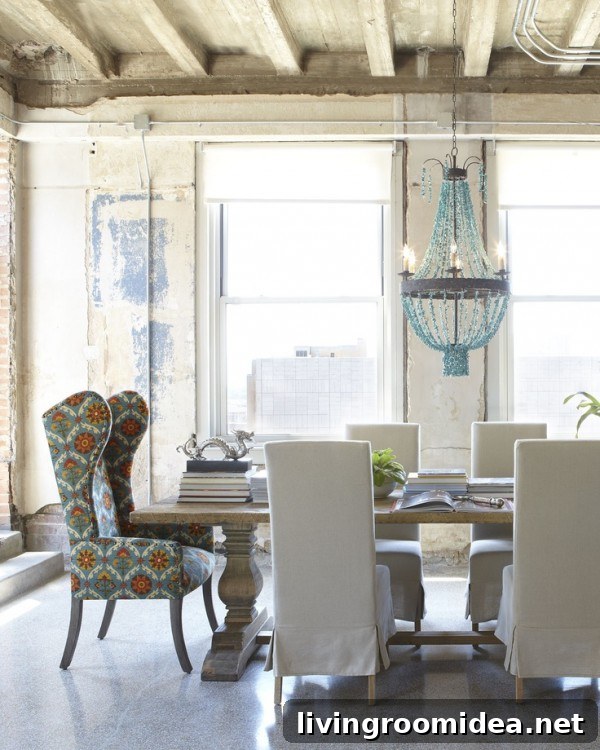 Patterned Wingback Chair in the DIning Room