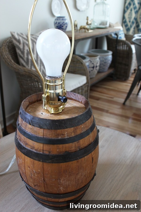 DIY Reclaimed Barrel Lamp with Wire Cage Lampshade 5 DIY Lamp - The Inspired Room