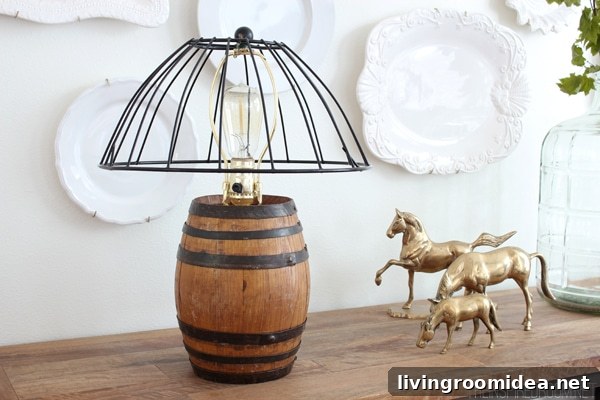DIY Reclaimed Barrel Lamp with Wire Cage Lampshade 8 DIY Barrel Lamp