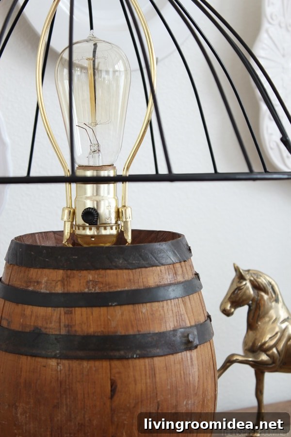 DIY Reclaimed Barrel Lamp with Wire Cage Lampshade 9 DIY Cage Lampshade