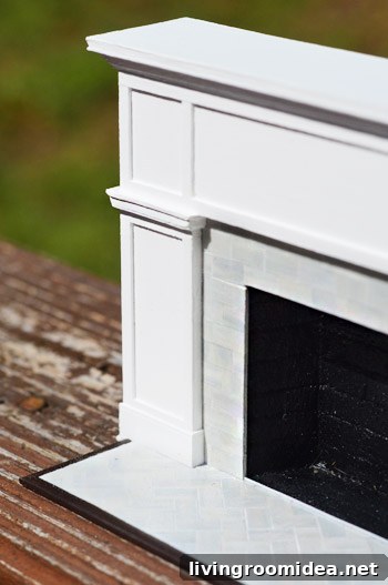 Miniature fireplace on shelf