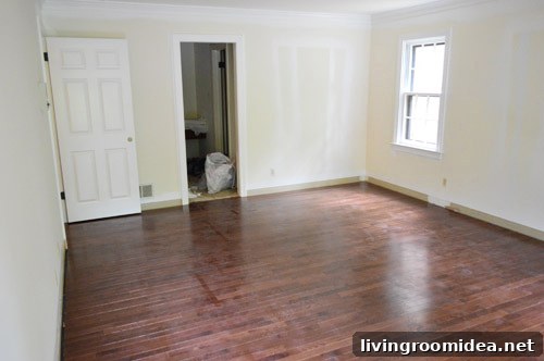 Completed master bedroom with new hardwood floor