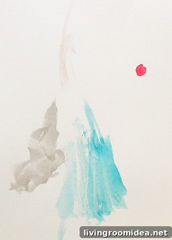 Watercolor with heart-shaped dot