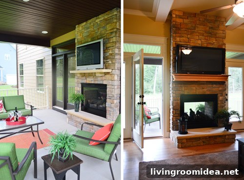 Outdoor living with fireplace