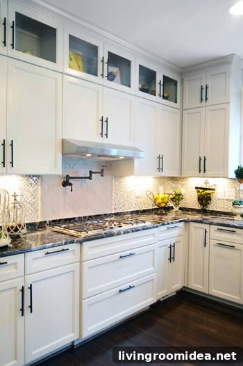 Gray cabinets with dark hardware