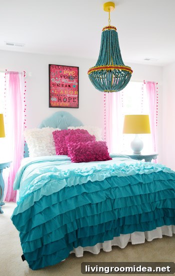 Girls' bedroom with yellow accents