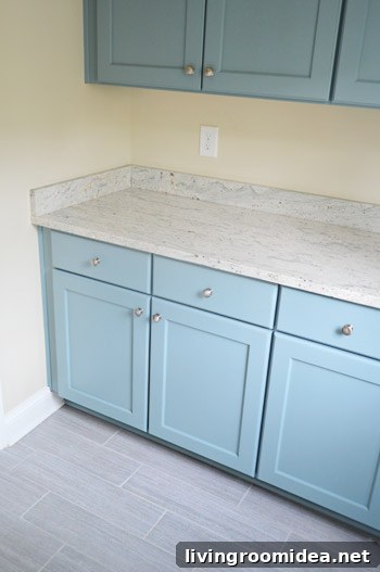 Mudroom with powder blue cabinets